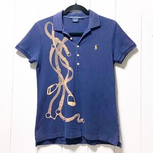 Ralph Lauren Sport Blue Polo Equestrian Cotton Pony Logo Top Size Medium